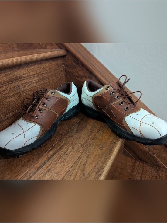 Oakley Men\'s Size 8 White Brown Leather Spiked Golf Shoe Worn Once New Condition main image 10